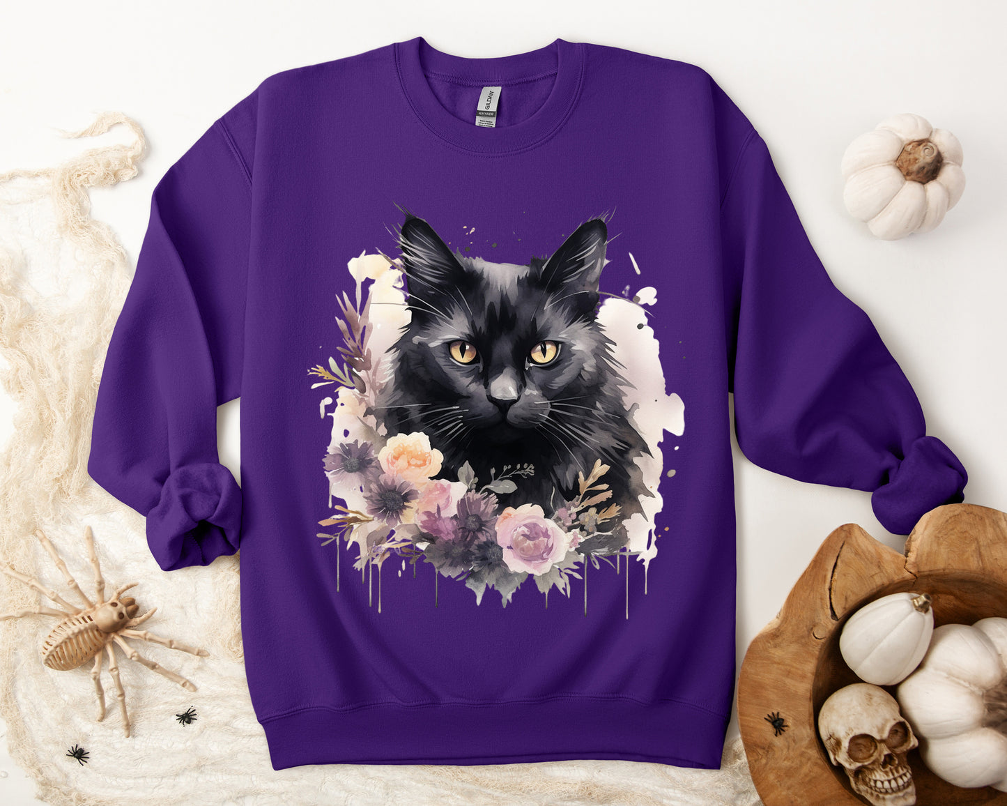 Sudadera Boho de Halloween con cara de gato negro "Moonlit Magic" - Unisex