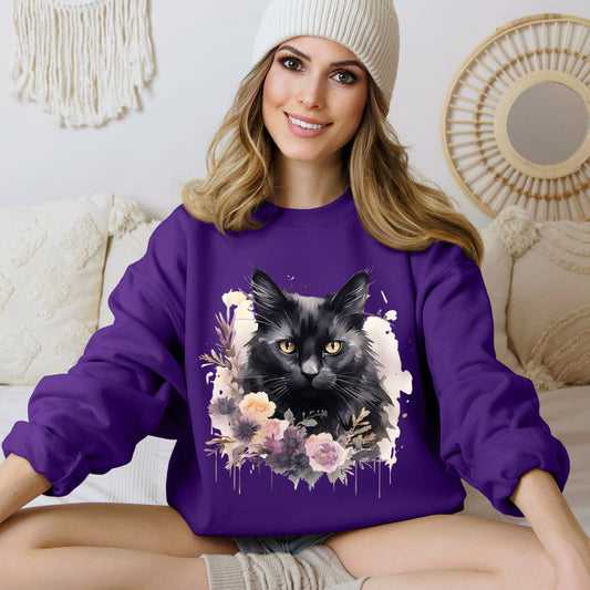 Sudadera Boho de Halloween con cara de gato negro "Moonlit Magic" - Unisex