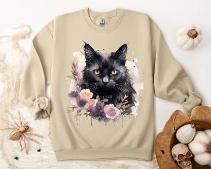 Sudadera Boho de Halloween con cara de gato negro "Moonlit Magic" - Unisex