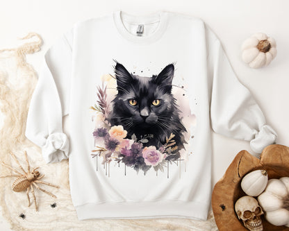 Sudadera Boho de Halloween con cara de gato negro "Moonlit Magic" - Unisex