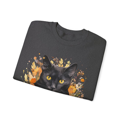 Sudadera de Halloween boho con cara de gato negro "Enchanted Evening" para mujer