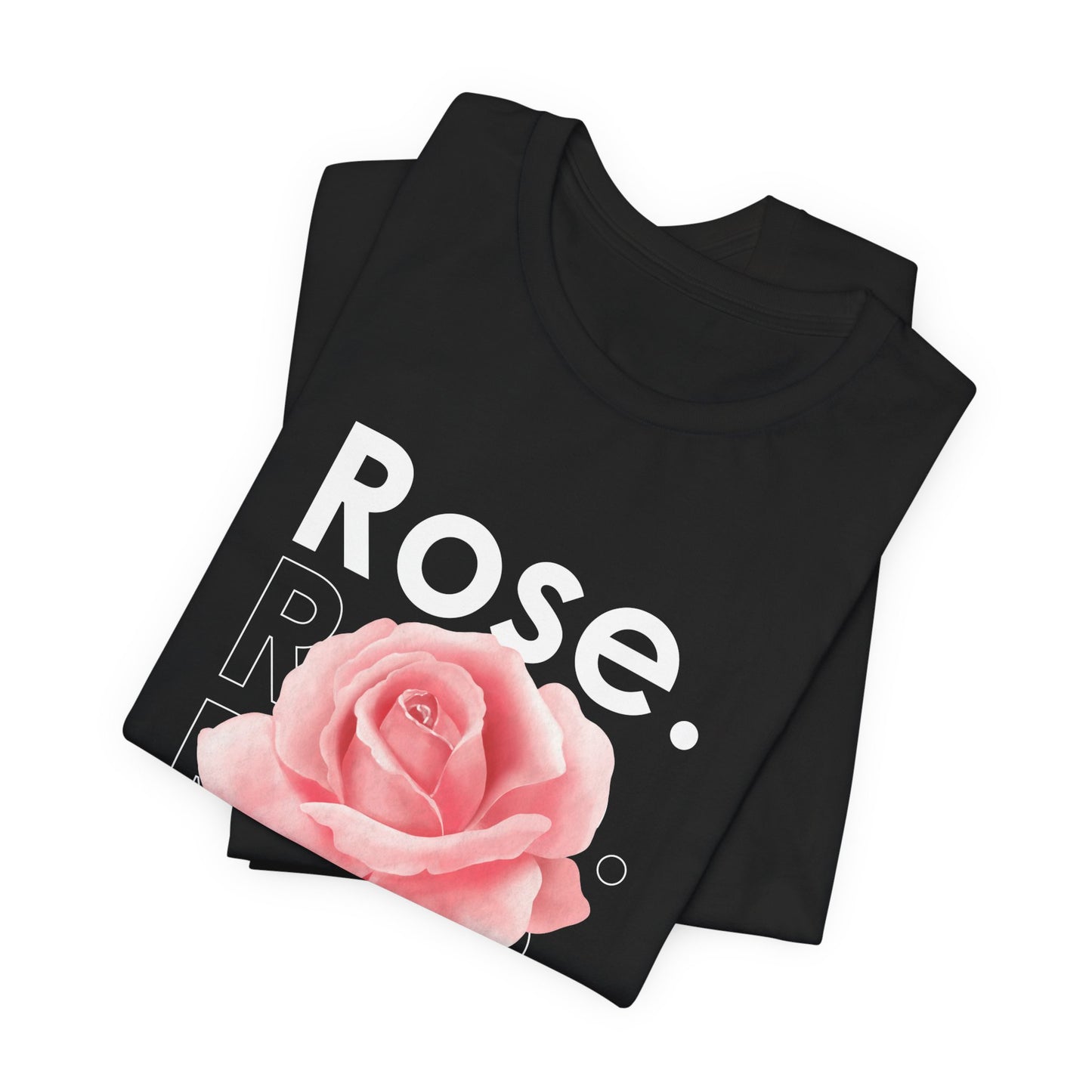 A t-shirt featuring a beautiful pale pink watercolor rose with the theme 'Subtle Elegance.' Perfect for those who adore floral art and nature. Comfortable and stylish for casual outings or celebrations. Bella+Canvas 3001 t-shirt in black. ReadyShirtAim.com