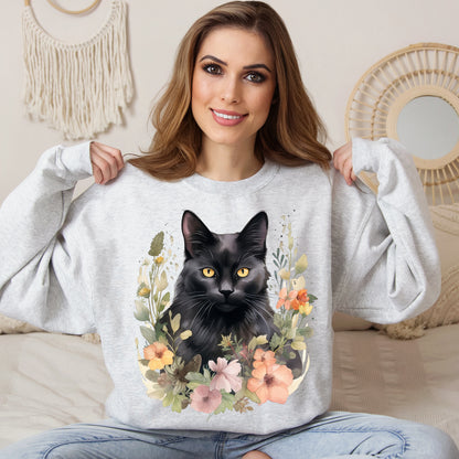 Sudadera Boho de Halloween con cara de gato negro "Autumn Aura" - Unisex