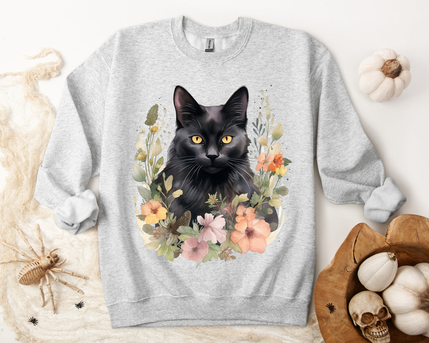 Sudadera Boho de Halloween con cara de gato negro "Autumn Aura" - Unisex