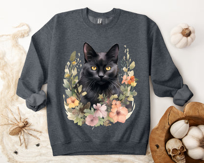 Sudadera Boho de Halloween con cara de gato negro "Autumn Aura" - Unisex