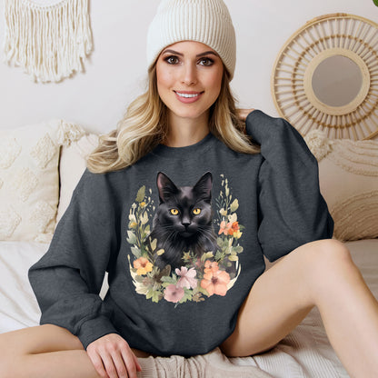 Sudadera Boho de Halloween con cara de gato negro "Autumn Aura" - Unisex