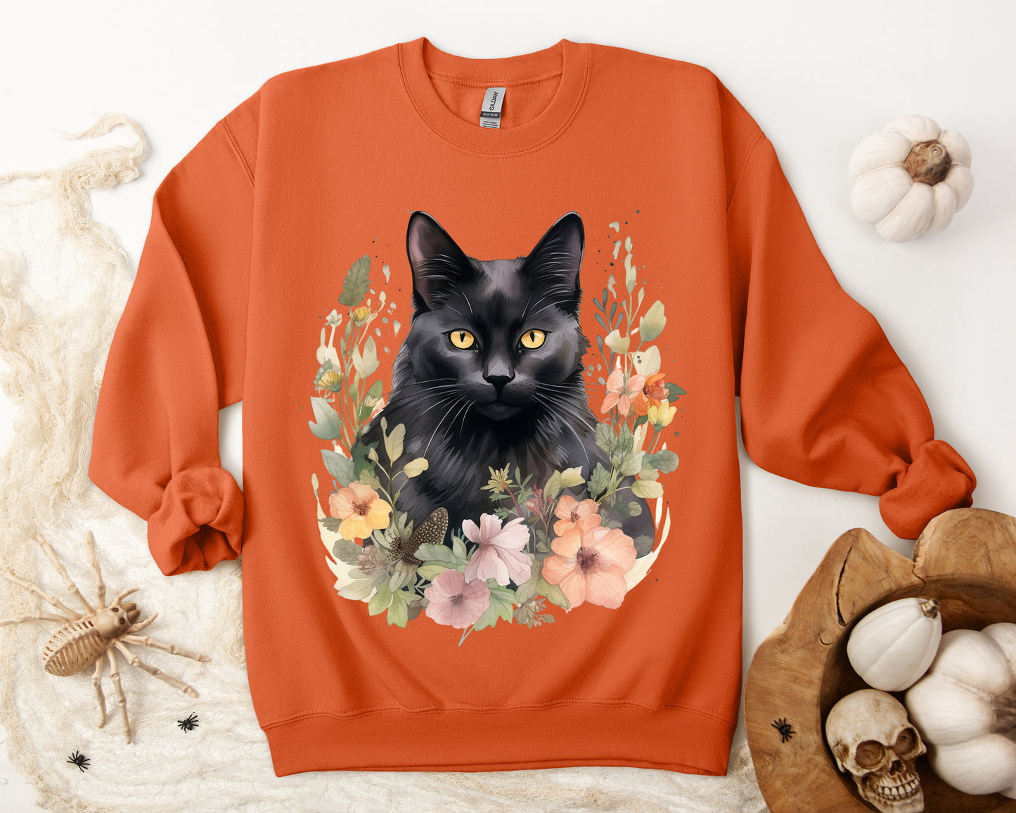 Sudadera Boho de Halloween con cara de gato negro "Autumn Aura" - Unisex