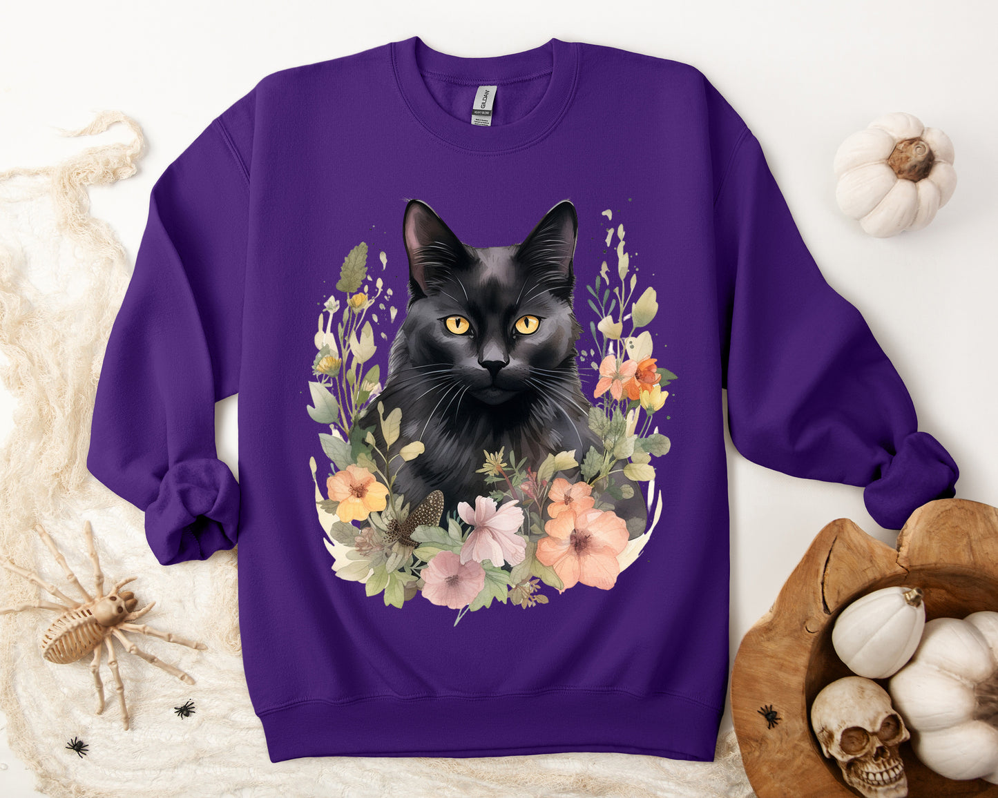 Sudadera Boho de Halloween con cara de gato negro "Autumn Aura" - Unisex