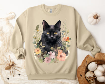 Sudadera Boho de Halloween con cara de gato negro "Autumn Aura" - Unisex