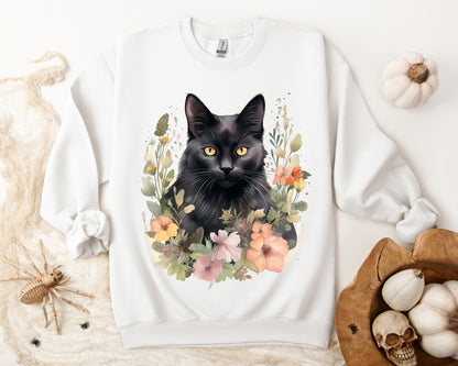 Sudadera Boho de Halloween con cara de gato negro "Autumn Aura" - Unisex