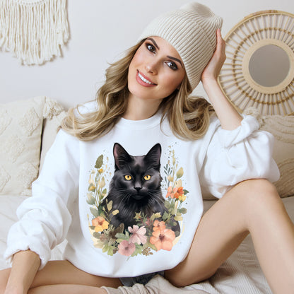 Sudadera Boho de Halloween con cara de gato negro "Autumn Aura" - Unisex