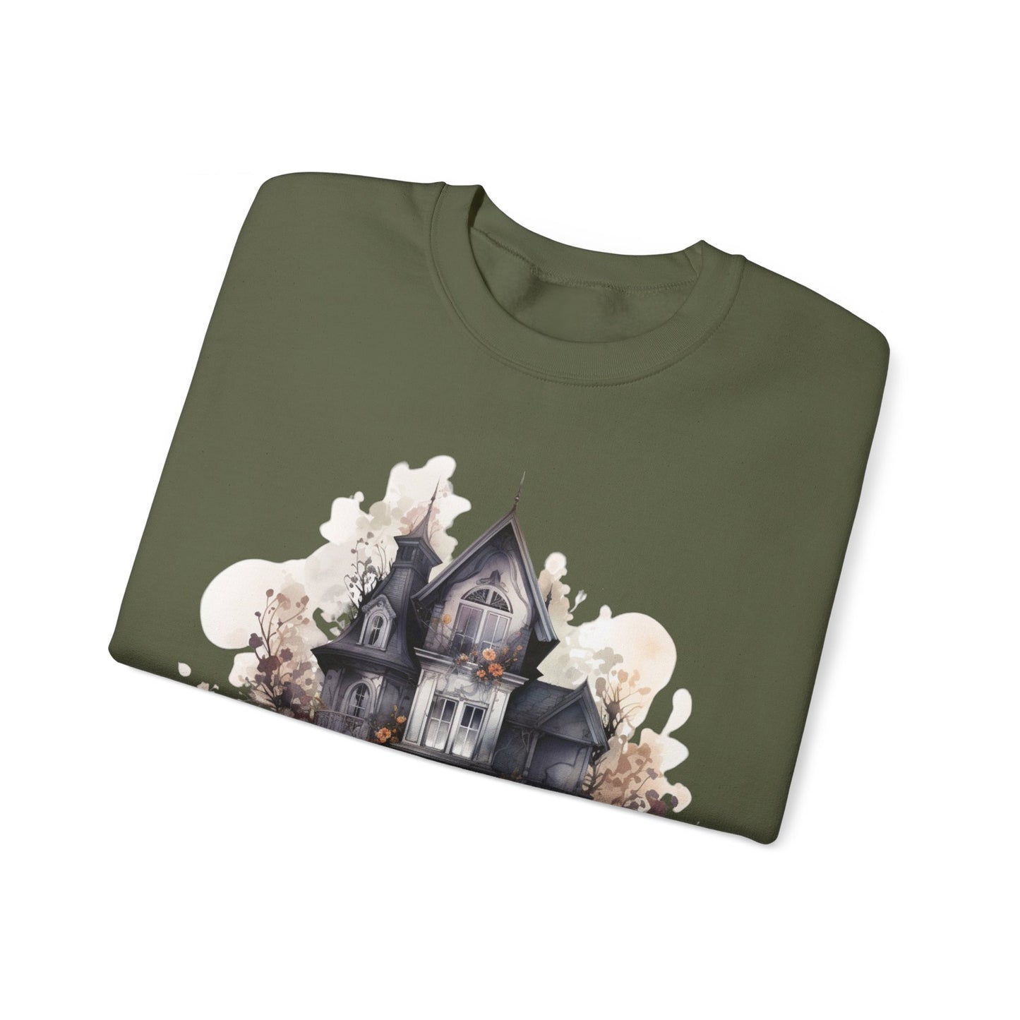 Whimsical Wisteria Haunted House - Sudadera boho de Halloween para mujer